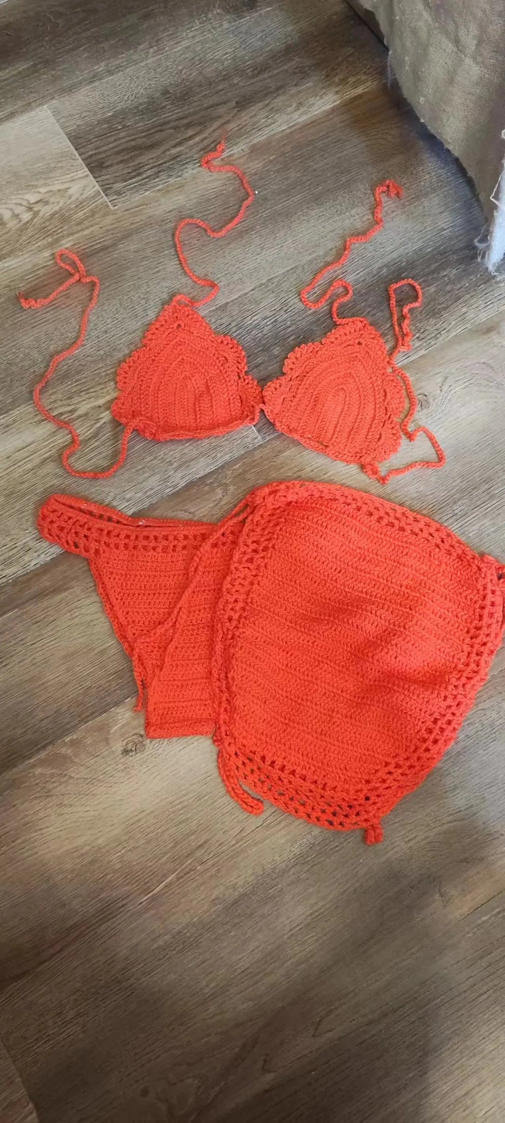 S19 Crochet Cover up Coverup 3-Piece Crochet Bikini Vacation Beach Mini Swimming Dress Swimsuit Swimwear