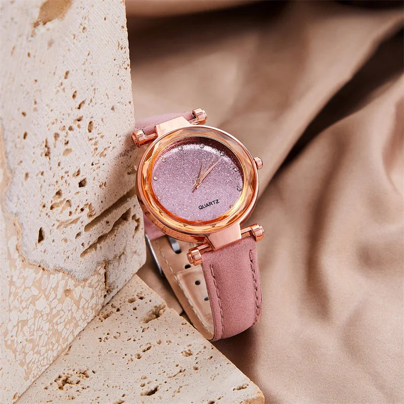 Eco-friendly Women's Quartz Watch with Glass Dial Faux Leather Strap Fashionable and Casual Hands  Feature