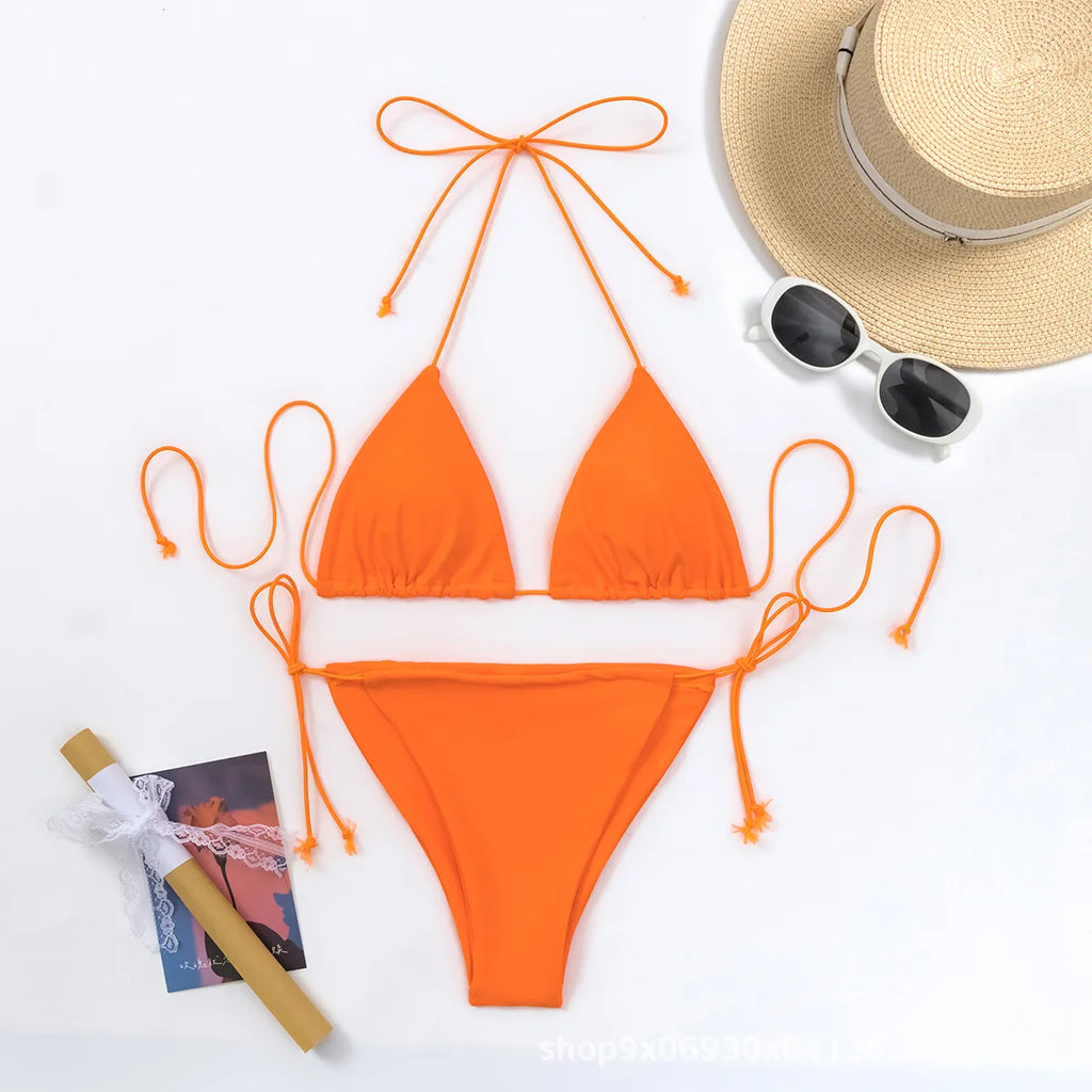DYRX-Y1867 Eco Friendly Sexiness Swimwear Ladies Sexy Bikini Suit Solid Color Triangle Bikini Top Matching Color Bikini Sets