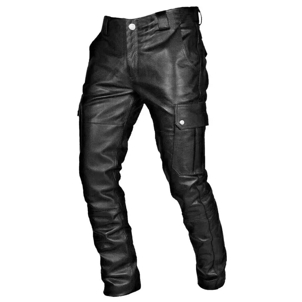 SZLLY-1217-PK01 New Arrival Men's Leather Pants Solid Color Pu Leather Pants Men's Leisure Long Pants