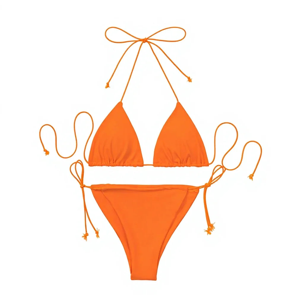 DYRX-Y1867 Eco Friendly Sexiness Swimwear Ladies Sexy Bikini Suit Solid Color Triangle Bikini Top Matching Color Bikini Sets