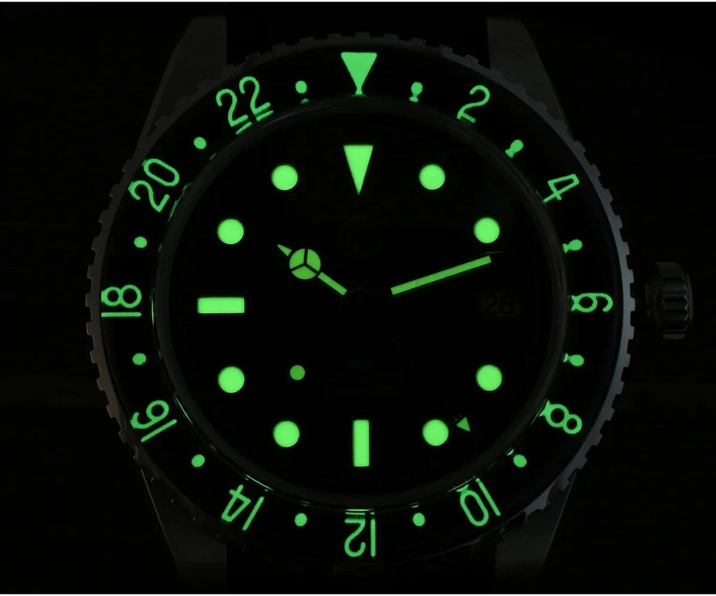 San Martin SN0134 40mm NH34 Retro Gradient Color Dial Men's GMT Watch Automatic Mechanical Sapphire Bezel 20Bar C3 Green