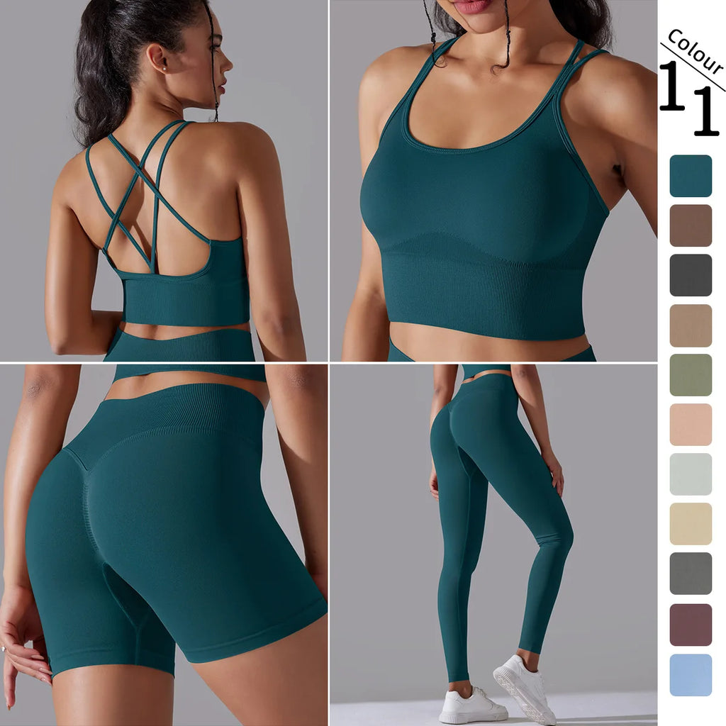 Custom Logo Gym Fitness Sets Woman Yoga Leggings Long Sleeve Top Sports Bra Yoga Two Piece Workout Set for Women