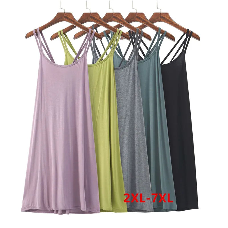 Women's Night Dress Fashion Sexy Backless Nightgown Plus Size Summer Ladies Home Wear Nightshirt Cross Strap Dresses 2XL-7XL