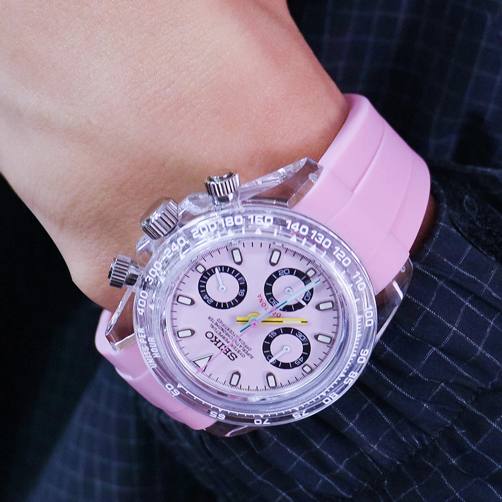 Best Selling Leisure Water Resistance Pink Rubber Strap Vk63 Vintage Japan Movement Quartz Watch