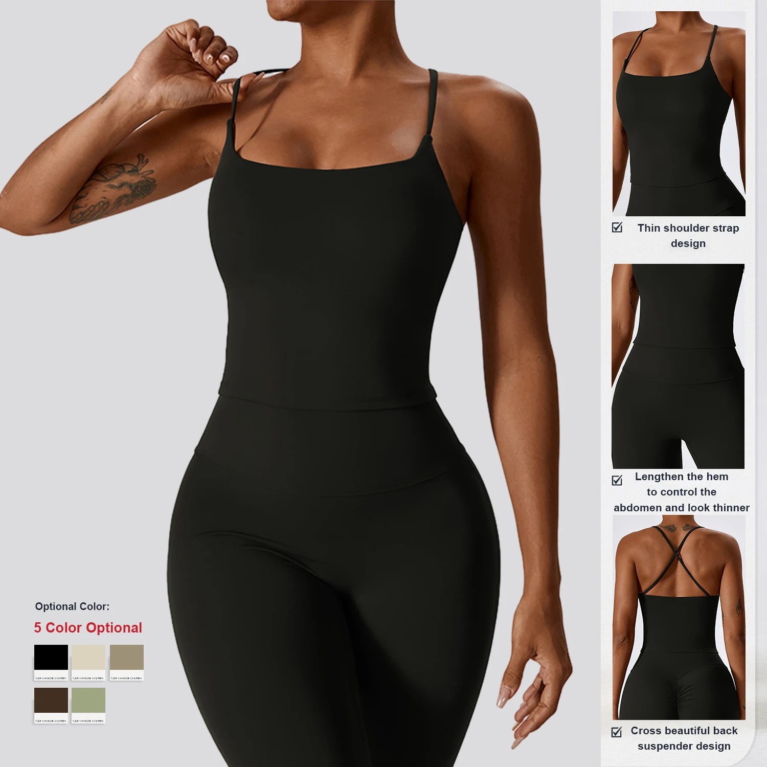 Conceptcase Beauty Back Yoga Vest Women's Deep U Neck Spaghetti Thin Straps Tank Top Padded Workout Top Gym Fitness Sports Bras
