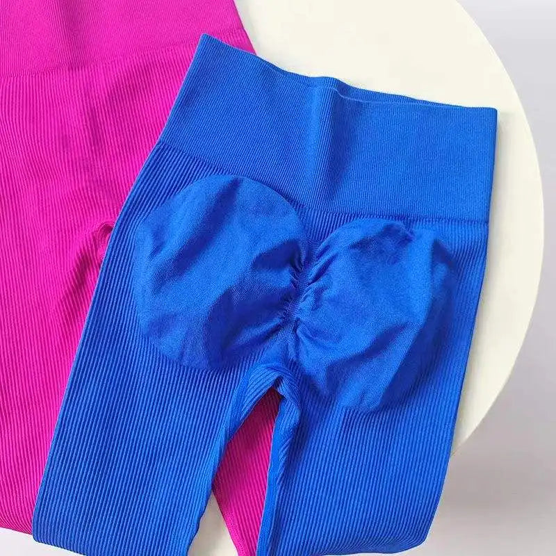 Warm Rib Booty Yoga Leggings Seamless Ribbed Fitness Gym Solid Color Pants Push up Yoga Scrunch Ribbed Leggins Hot Sale Winter