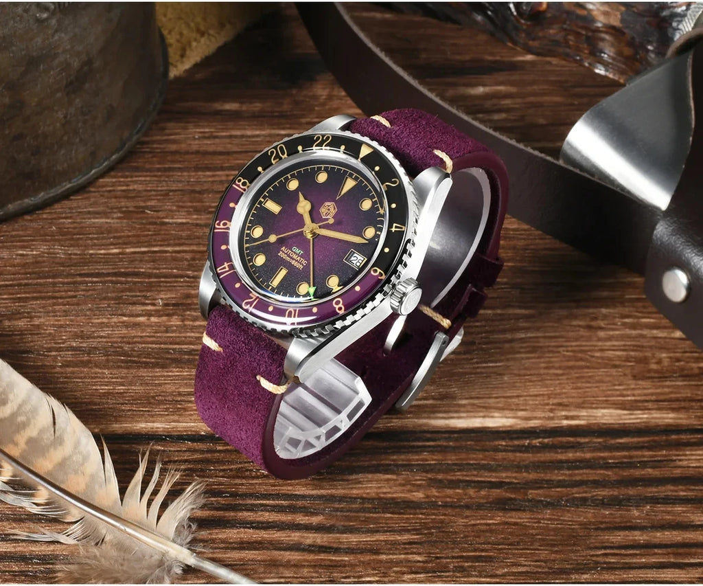 San Martin SN0134 40mm NH34 Retro Gradient Color Dial Men's GMT Watch Automatic Mechanical Sapphire Bezel 20Bar C3 Green