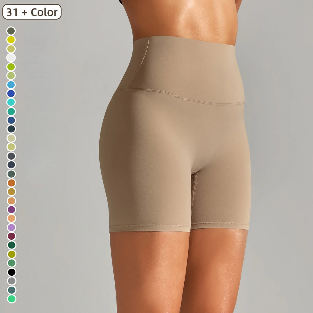 High-Waisted Butt Lifting Soft Workout Pants Tummy Control Yoga Shorts with Solid Pattern for Sports Fitness