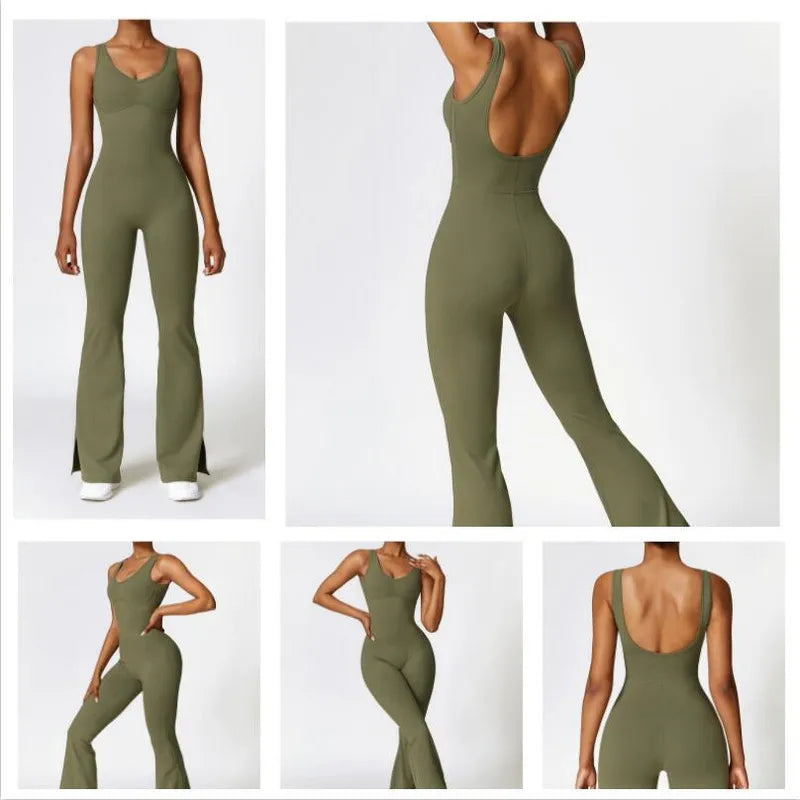 YOKE Fitness Yoga Sets Women Jumpsuit Sleeveless Tracksuit Black Sports Shorts Backless Cross Bodysuit Sportswear Gym Clothing
