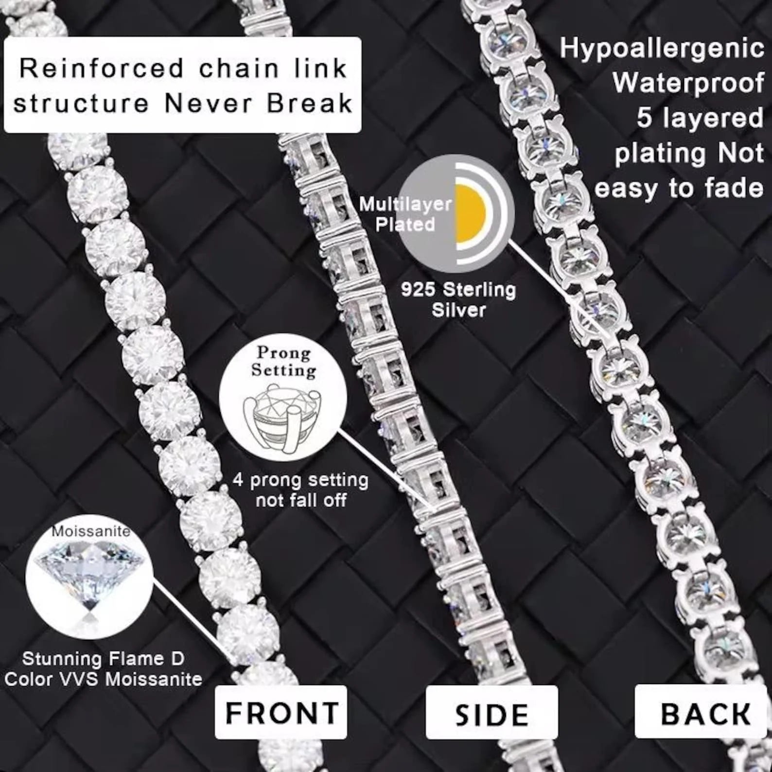 Elisa High Quality 3MM Moissanite Tennis Necklace Pass Diamond Tester Iced Out Vvs Diamond Gold Plated 925 Silver