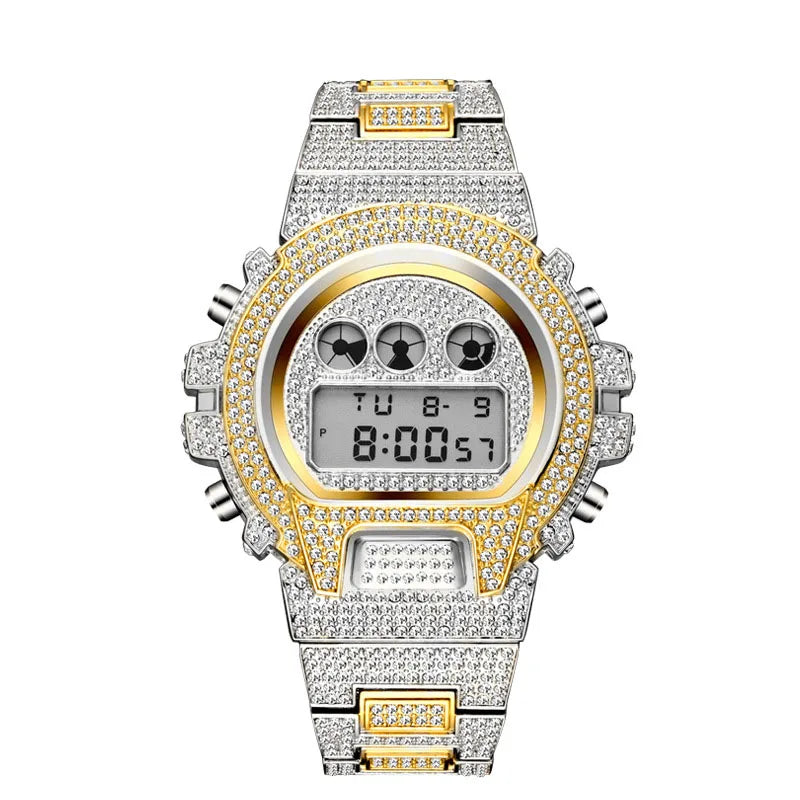 Multi Functional Fashion Electronic Watch Iced Out Watch for Men Luxury Diamond Watches Hip Hop Calendar Wristwatches 2025
