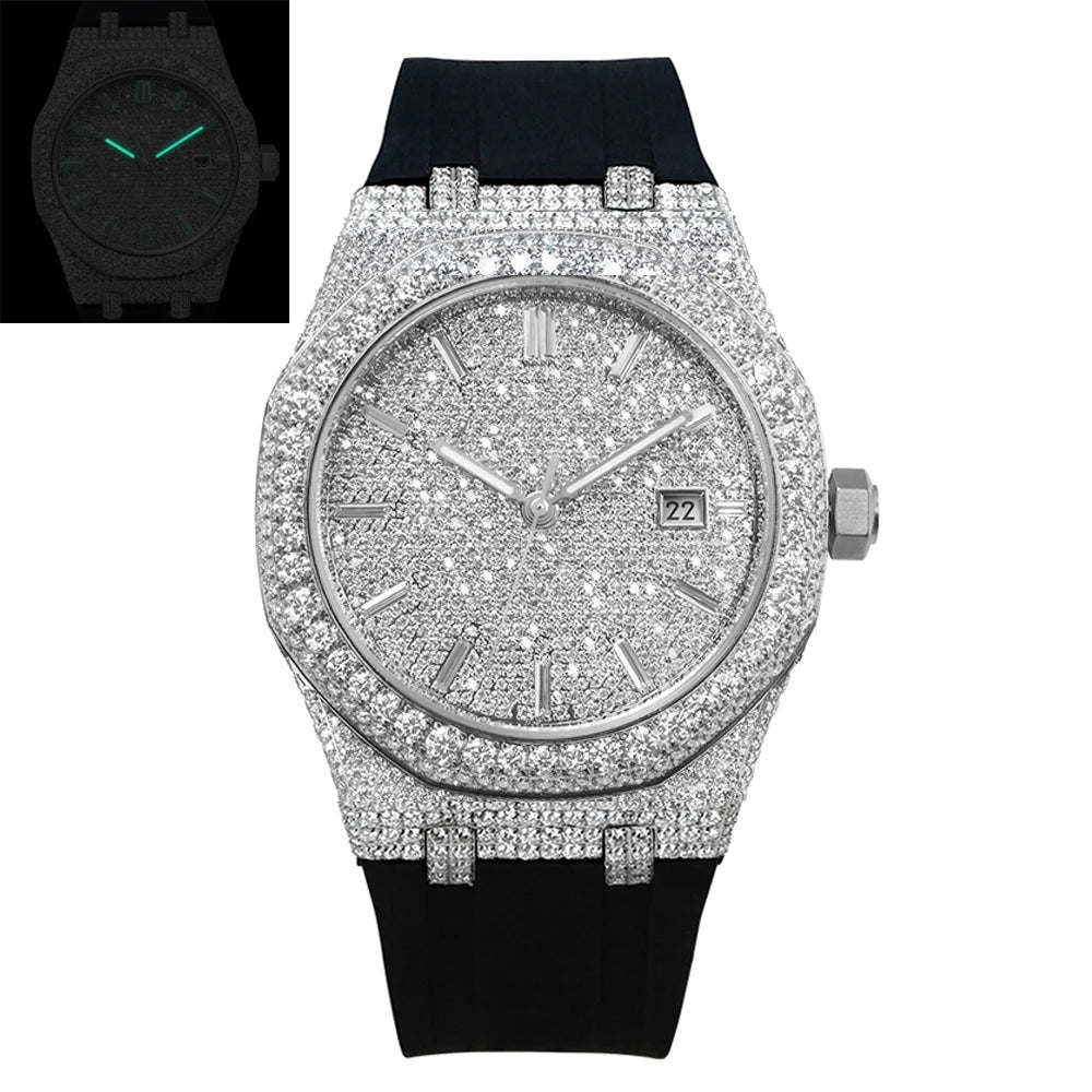 Hip Hop Diamond Watch Jewelry Square Bezel VVS Moissanite Watch Parts Customized Band Iced Out Logo Men Bust Down Watches ODM