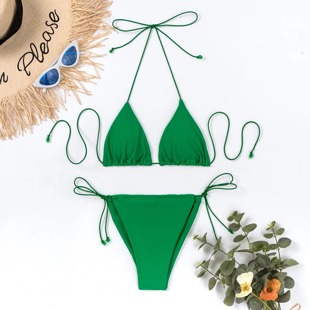 DYRX-Y1867 Eco Friendly Sexiness Swimwear Ladies Sexy Bikini Suit Solid Color Triangle Bikini Top Matching Color Bikini Sets