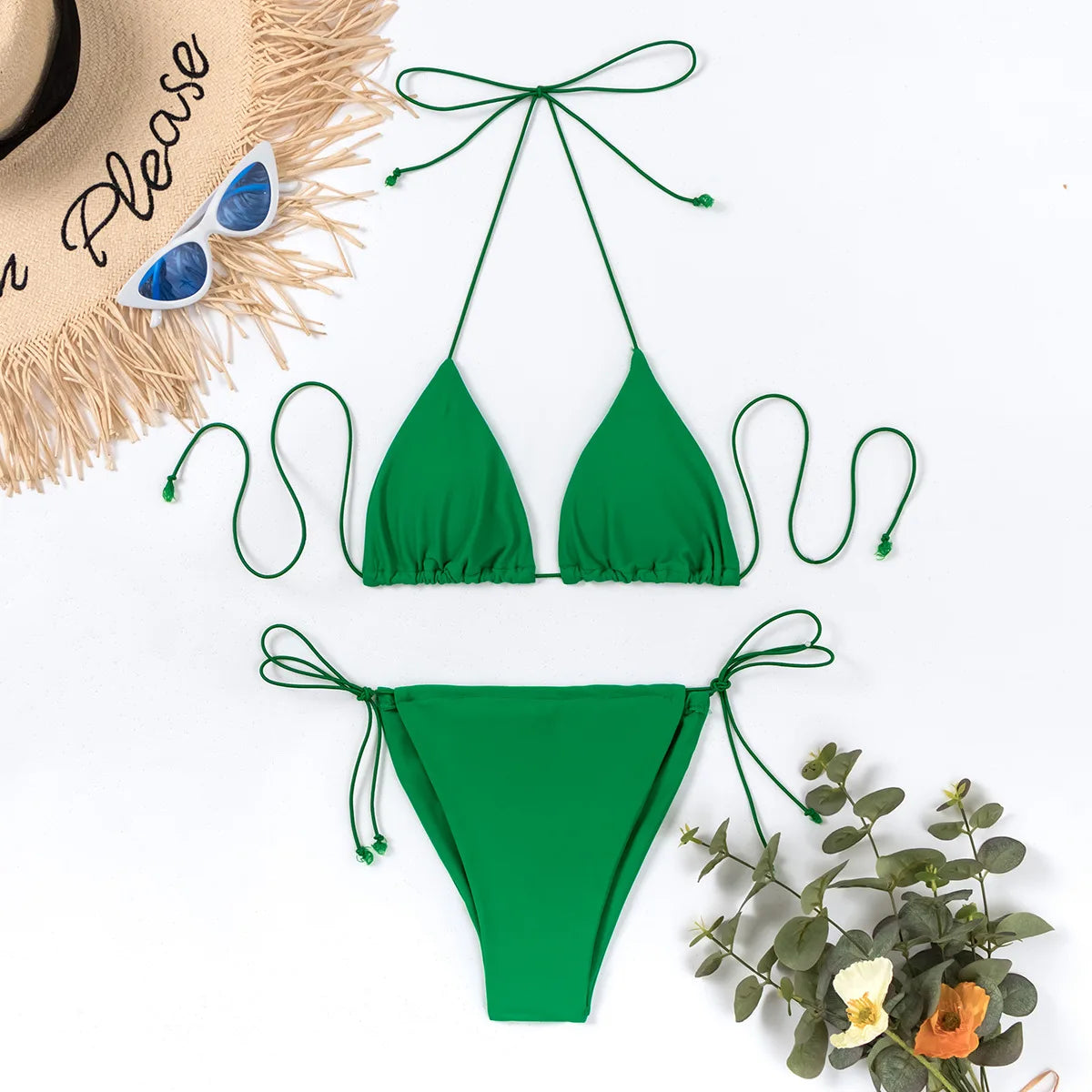 DYRX-Y1867 Eco Friendly Sexiness Swimwear Ladies Sexy Bikini Suit Solid Color Triangle Bikini Top Matching Color Bikini Sets