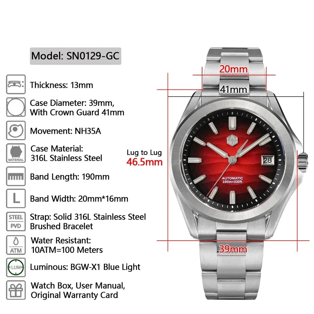 San Martin 39mm Gemstone Dial NH35 Watch for Men Self Winding Sapphire BGW-X1 10Bar Swim Reloj Hombre SN0129C