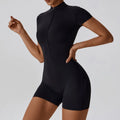 Women's Athletic Yoga Jumpsuit Short Sleeve Sports Romper with Workout Shorts Bodysuits for Fitness Exercise