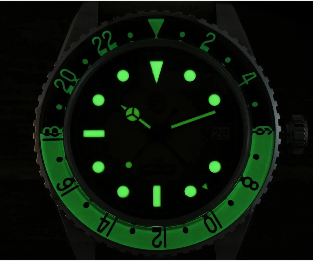 San Martin SN0134 40mm NH34 Retro Gradient Color Dial Men's GMT Watch Automatic Mechanical Sapphire Bezel 20Bar C3 Green
