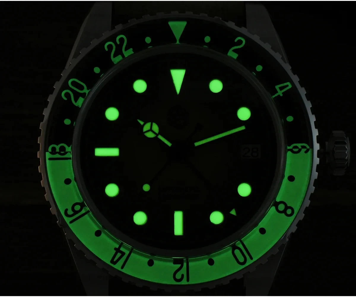 San Martin SN0134 40mm NH34 Retro Gradient Color Dial Men's GMT Watch Automatic Mechanical Sapphire Bezel 20Bar C3 Green
