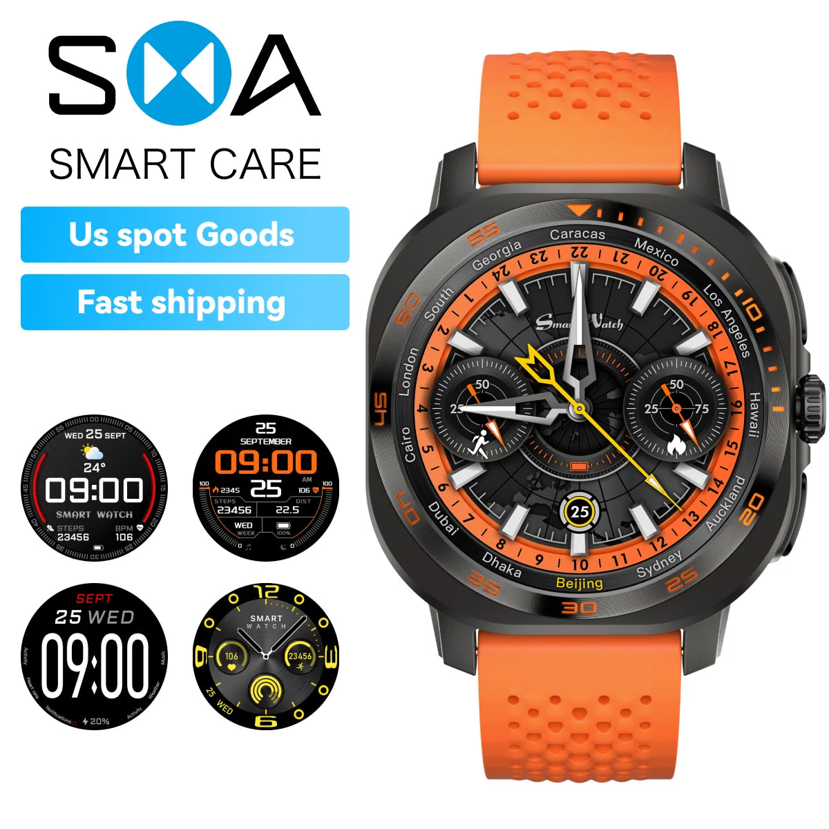 USA Stock Smart Watch AM32 AMOLED 1.43", 3ATM Waterproof, Sports Mode, Support for IOS, Android Mobile Phone Men's Smart Watch.