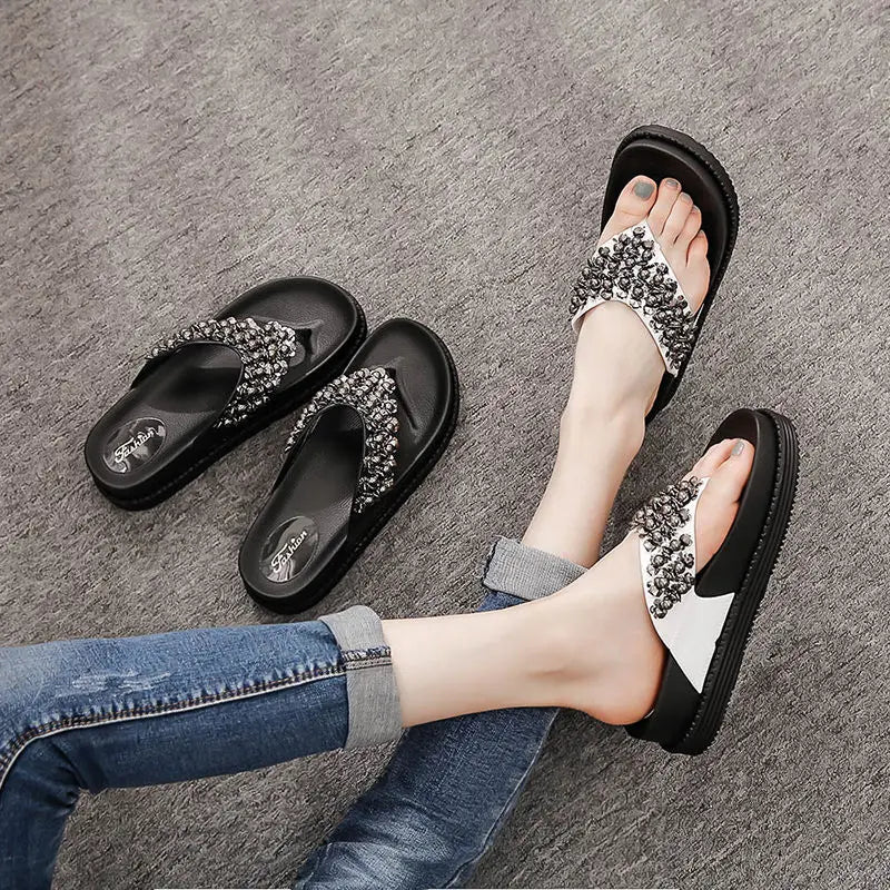 Slippers for Women Designer Elegant Women Flip Flop Summer New 2025 Platform Sandals Slipper Fashion Rhinestone Luxury Wedge Hot