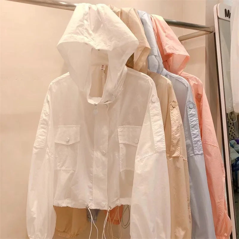 Sunscreen clothing for women's outerwear trend in 2025 New UV resistant summer thin hooded and sun proof windbreaker jacket 4XL