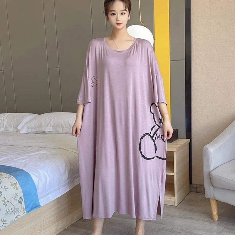 Women's Casual Long Nightdress 2026 Summer Thin Short-Sleeved Pajamas Dress Female Fashion Loose Home Clothes Dress