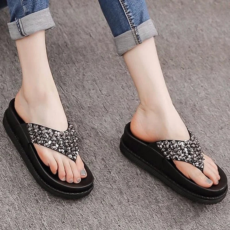 Slippers for Women Designer Elegant Women Flip Flop Summer New 2025 Platform Sandals Slipper Fashion Rhinestone Luxury Wedge Hot