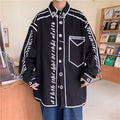 Graffiti Print Shirts Men Long Sleeve Harajuku Japanese Streetwear Preppy Designer Casual Loose Summer Couple Clothes Camisas