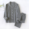2026 Spring/Summer Couple Pajama Set 100% Cotton Double Layer Gauze Men's and Women's Japanese Plaid Set Long sleeved Home Fury