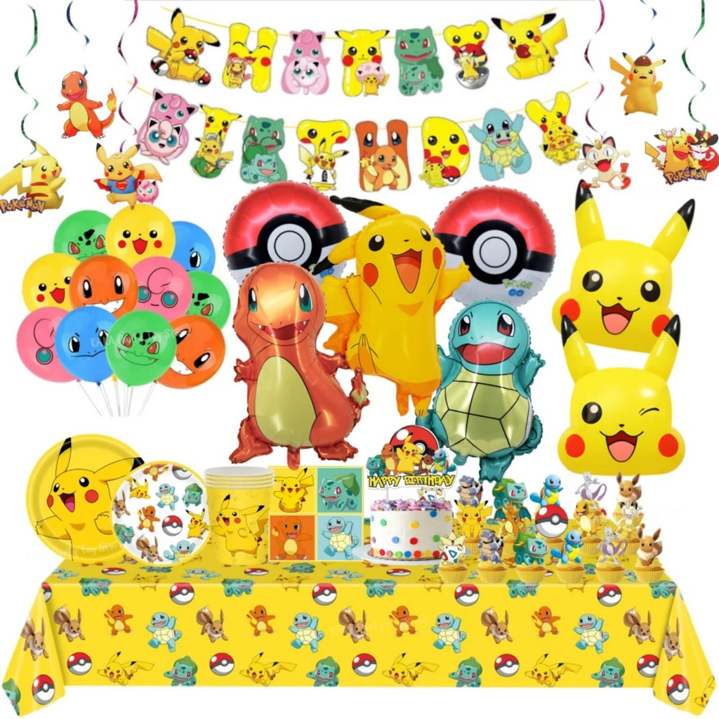 Pokemon Birthday Party Decoration Cartoon Theme Tableware Set with Cups Plates Napkins Pikachu Balloons Banner Kids Party Favors