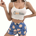 Lovely Cookies Female Sexy Lingerie Sleeveless Pijamas Summer HOT Spaghetti Strap Pajama Set for Women Milk Silk Tank Top Shorts