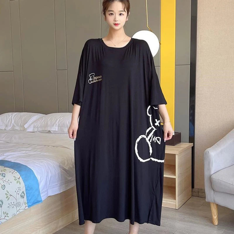 Women's Casual Long Nightdress 2026 Summer Thin Short-Sleeved Pajamas Dress Female Fashion Loose Home Clothes Dress