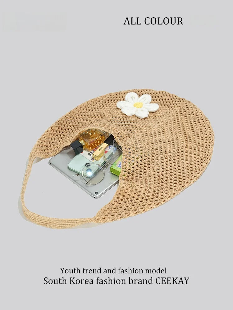 Ceekay Large Capaci Woven Tote Bag Underarm Single oulder Beach Casual Summer Vaion Women's Bag Soft Dumpling ape