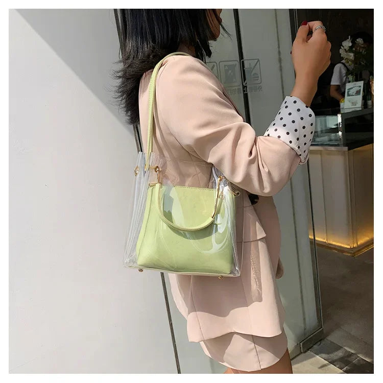 Fashion Transparent Women Shoulder Bag Jelly Candy Summer Beach Handbag for female Messenger Bags Bolsa Totes  bucket bag