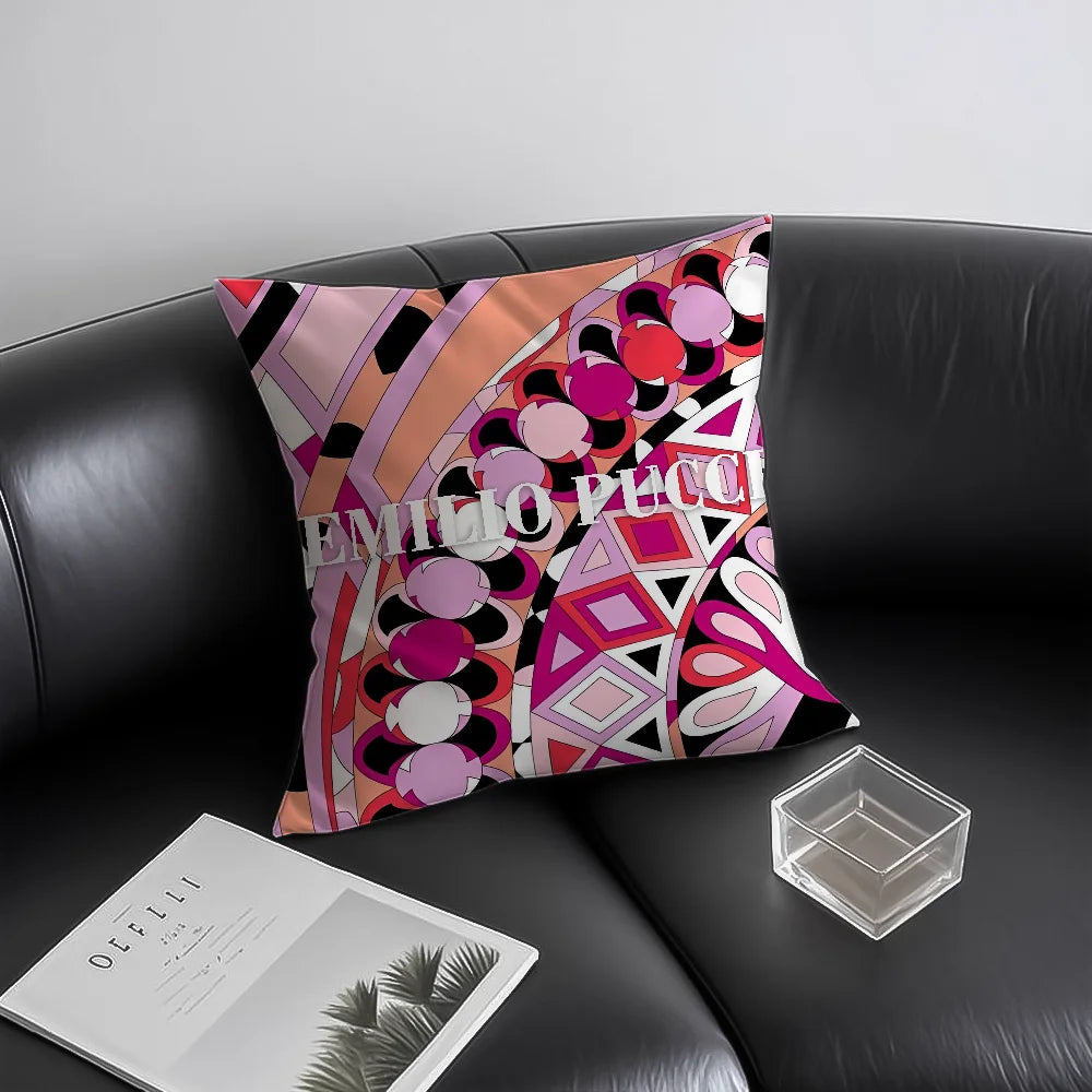 C-Colorful fashion Emilio Pucci Pillow Case Anti-dustmite Pillowcase Invisible zipper silky short plush Sofa cushion cover