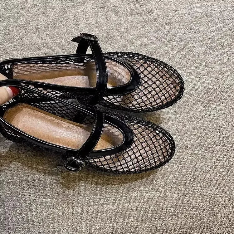 Summer Mesh Hollow Sandals Women Flats Shallow 2024 New Beach Shoes Comfort Retro Female  Flat shoes