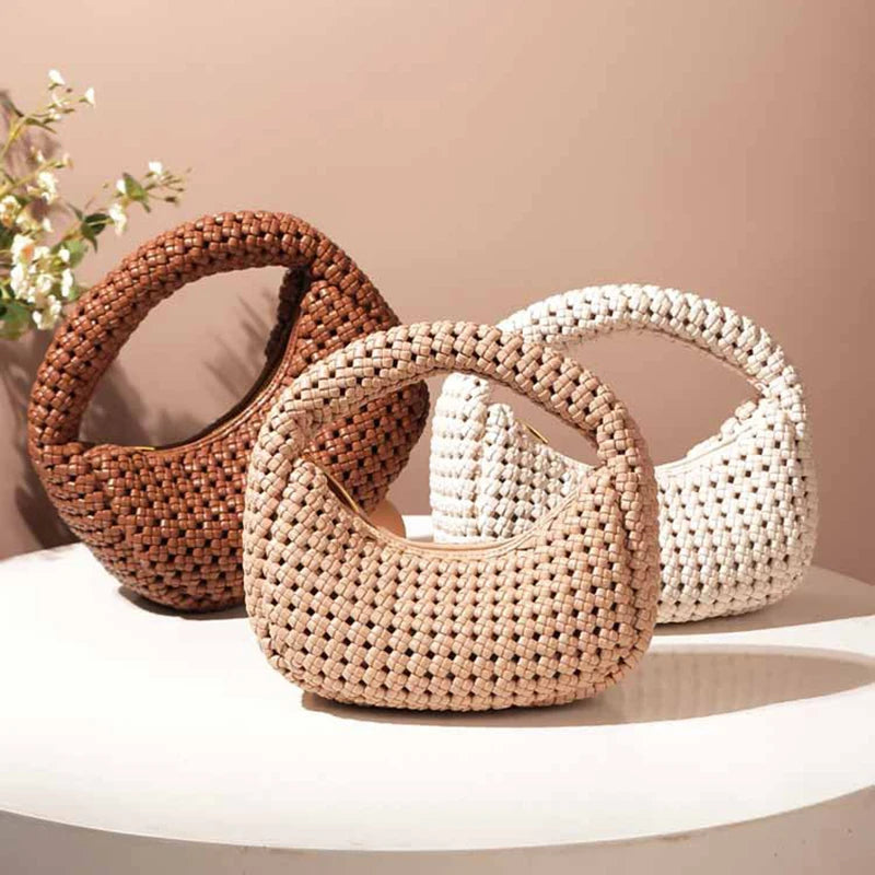Hand-woven handbag 2025 new summer fashion windmill knot French design woven bag seaside vacation beach ladies handbag
