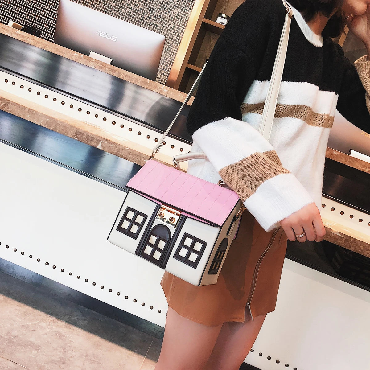 2025 summer new girl Lolita soft heart girl shoulder small square bag cartoon cute house bag PU leather messenger women's bags