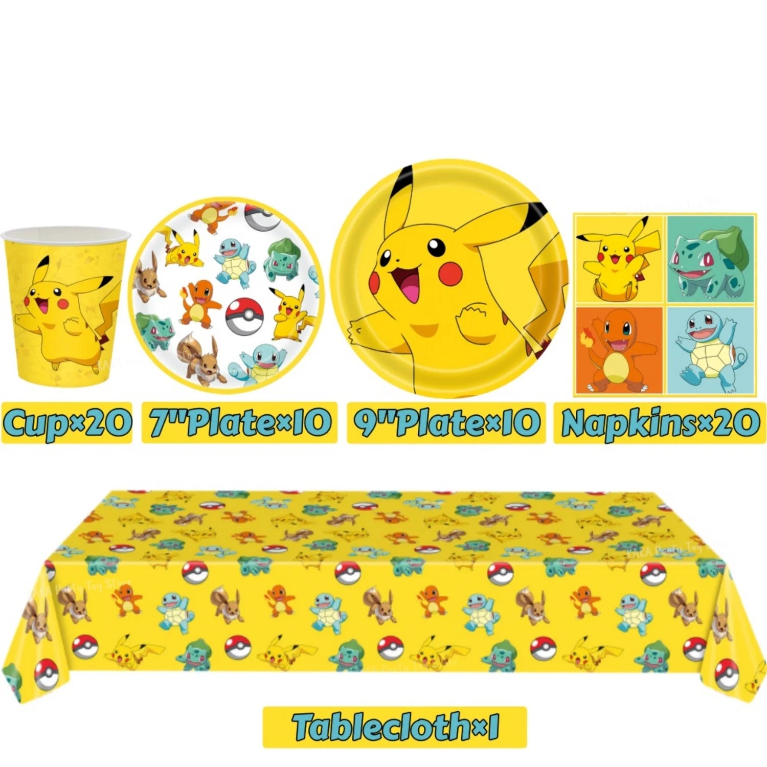 Pokemon Birthday Party Decoration Cartoon Theme Tableware Set with Cups Plates Napkins Pikachu Balloons Banner Kids Party Favors