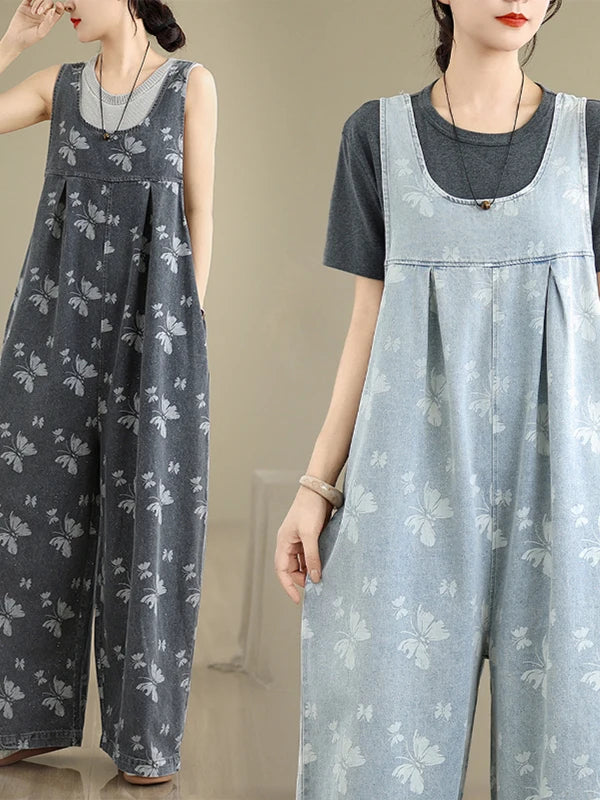 Faionable plus Size Women's Denim Overalls Loose Lantern Pants Trendy High Waist Wide Leg Casual Summer New Arrival