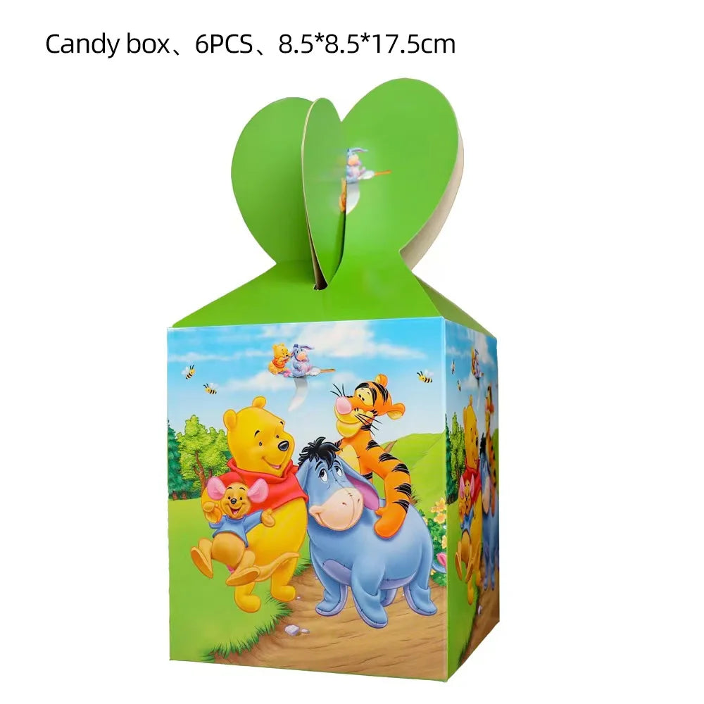 Winnie The Pooh Cartoon Birthday Party Balloon Decoration Children's Tableware Set Backpack Background Flag Stickers Balloon Set