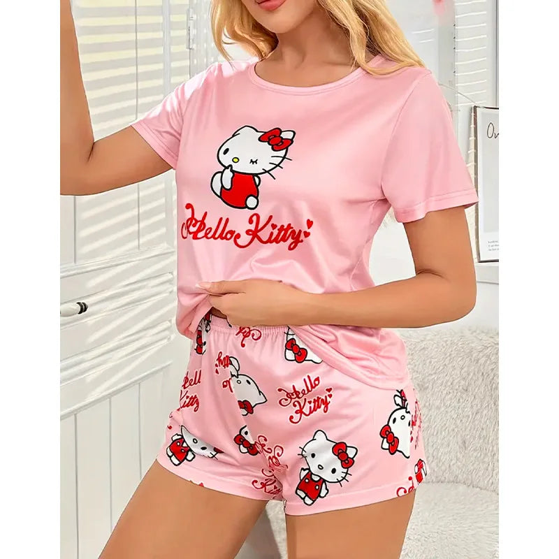 HelloKitty pajamas women's summer new cartoon animation short-sleeved shorts student casual running home suit