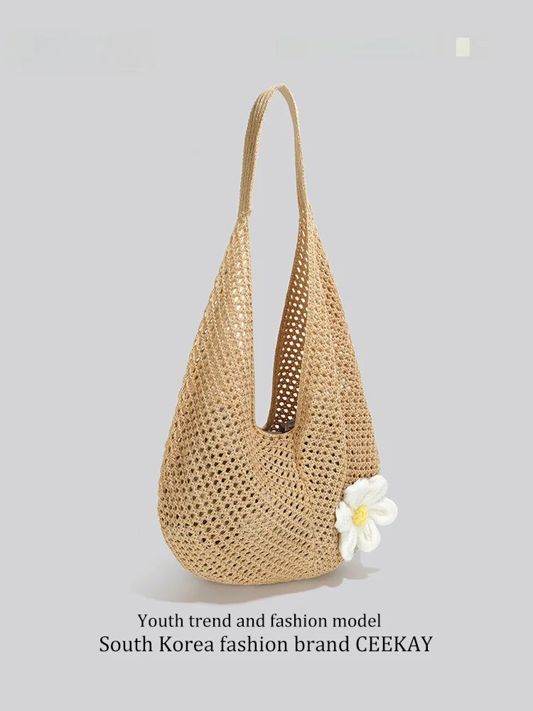 Ceekay Large Capaci Woven Tote Bag Underarm Single oulder Beach Casual Summer Vaion Women's Bag Soft Dumpling ape