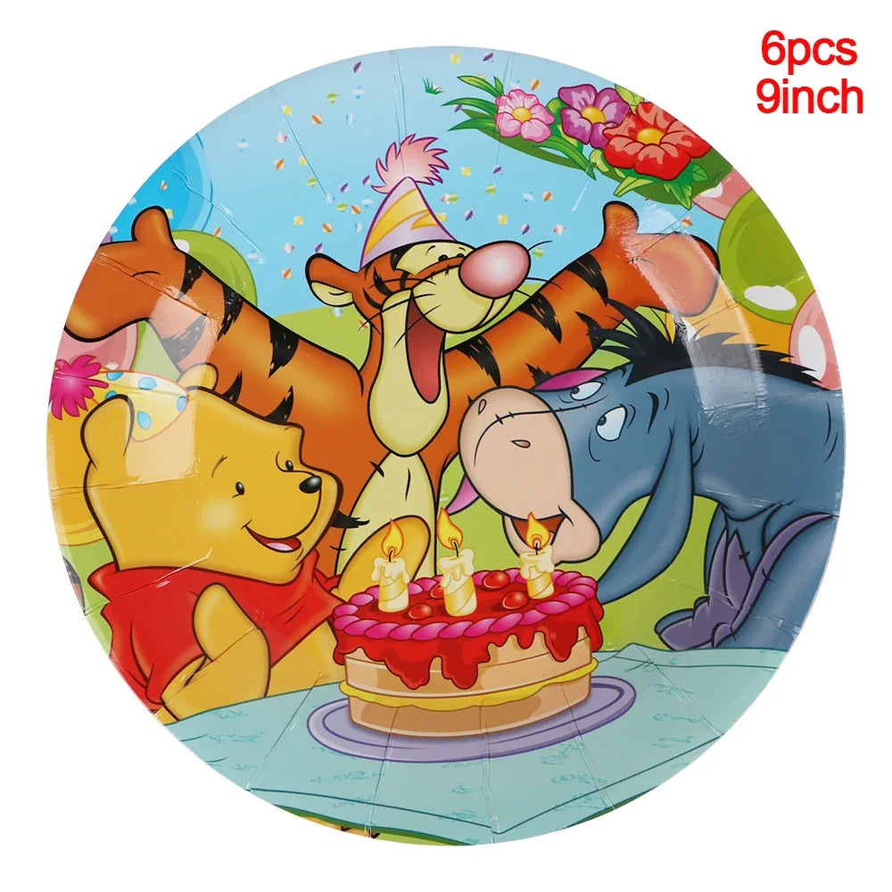 Winnie The Pooh Cartoon Birthday Party Balloon Decoration Children's Tableware Set Backpack Background Flag Stickers Balloon Set