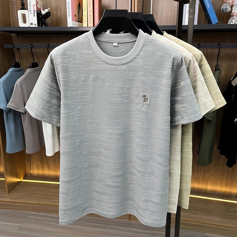 Designer brand short sleeve round neck T-shirt cartoon embroidery luxury fashion men's new summer breathable Korean style top
