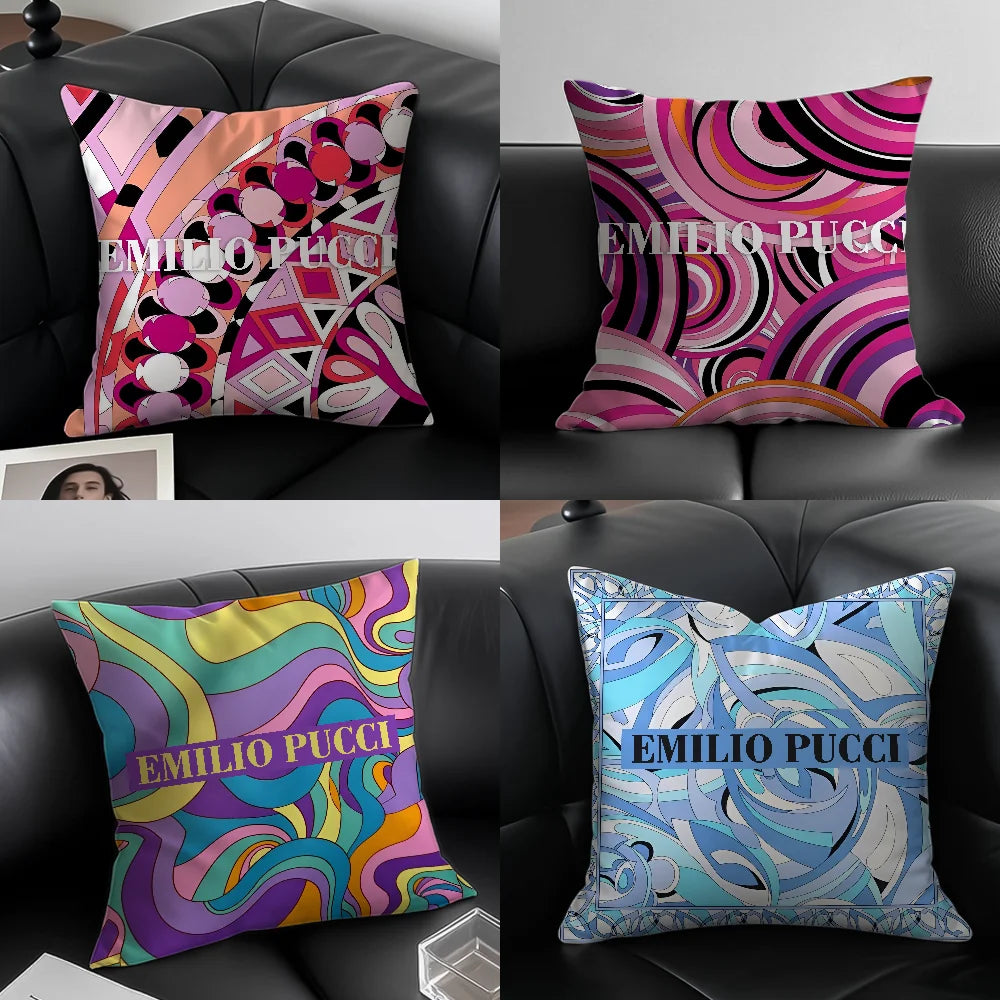 C-Colorful fashion Emilio Pucci Pillow Case Anti-dustmite Pillowcase Invisible zipper silky short plush Sofa cushion cover