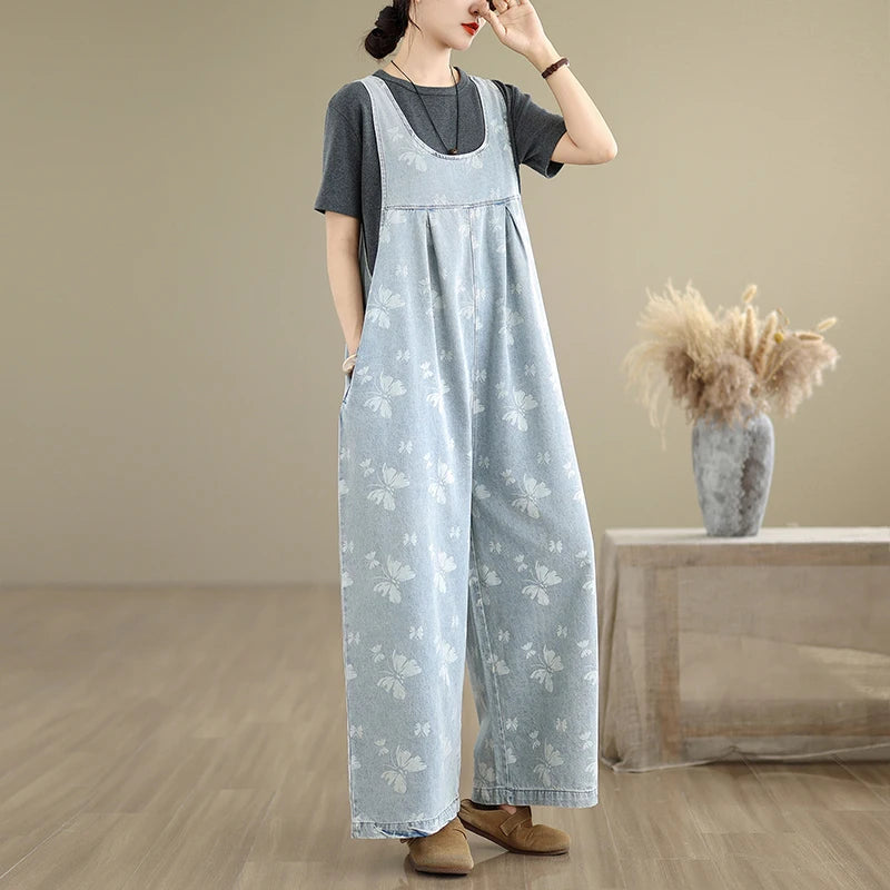 Faionable plus Size Women's Denim Overalls Loose Lantern Pants Trendy High Waist Wide Leg Casual Summer New Arrival