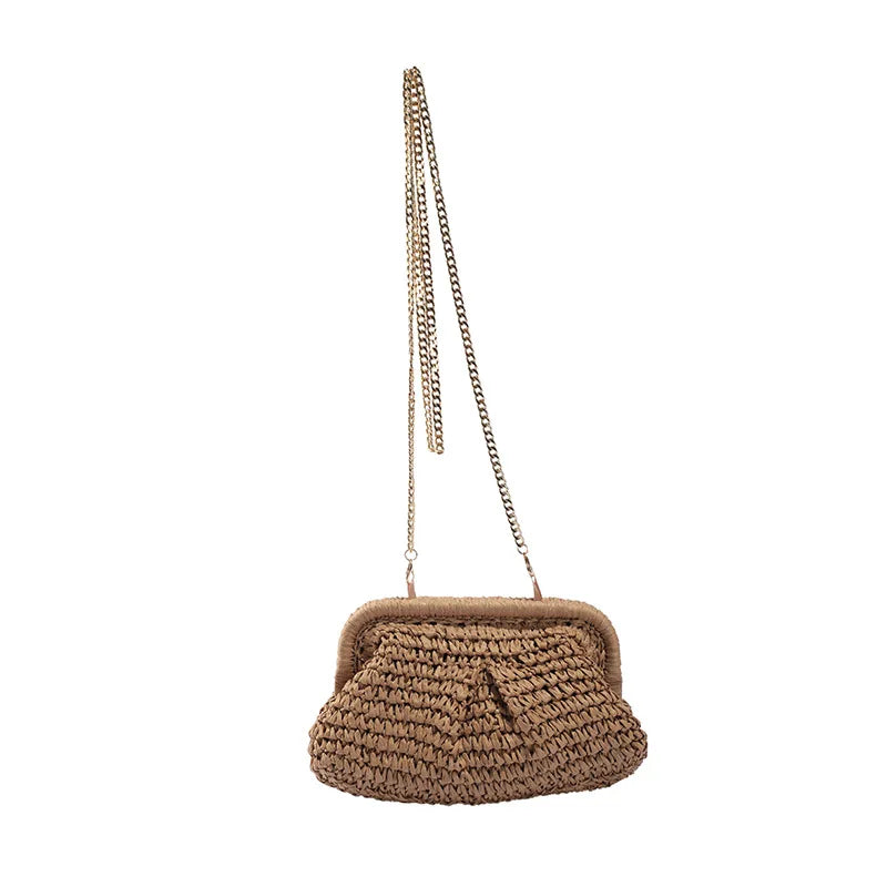 Gusure Summer Designer Shoulder Crossbody Bag Straw Weaving Clutch Purse  Women Dumpling Crossbody Beach Bag Fashon Cloud Pouch