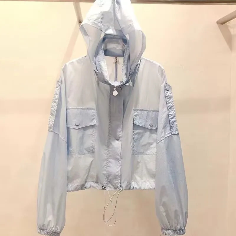 Sunscreen clothing for women's outerwear trend in 2025 New UV resistant summer thin hooded and sun proof windbreaker jacket 4XL